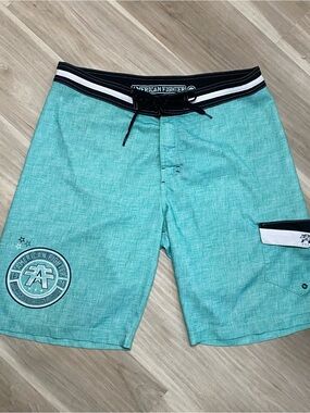 American Fighter Teal Swim Board Shorts with Black Waistband Mens Size 36